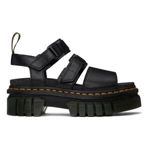 DR. MARTENS Black Ricki Leather 3-Strap Platform Sandals